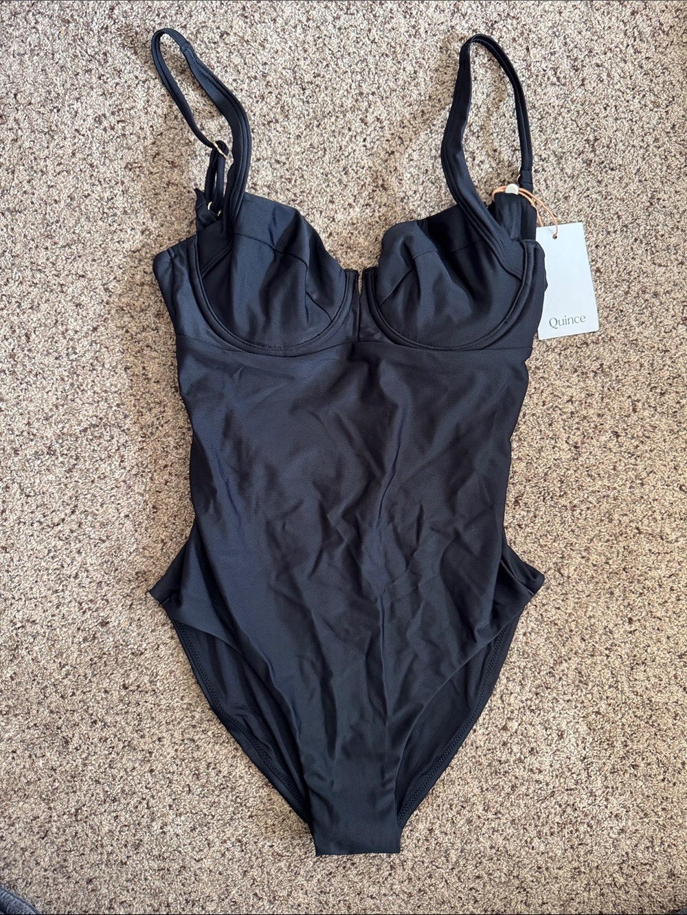 Quince Black Underwire One-Piece Swimsuit with Adjustable Straps